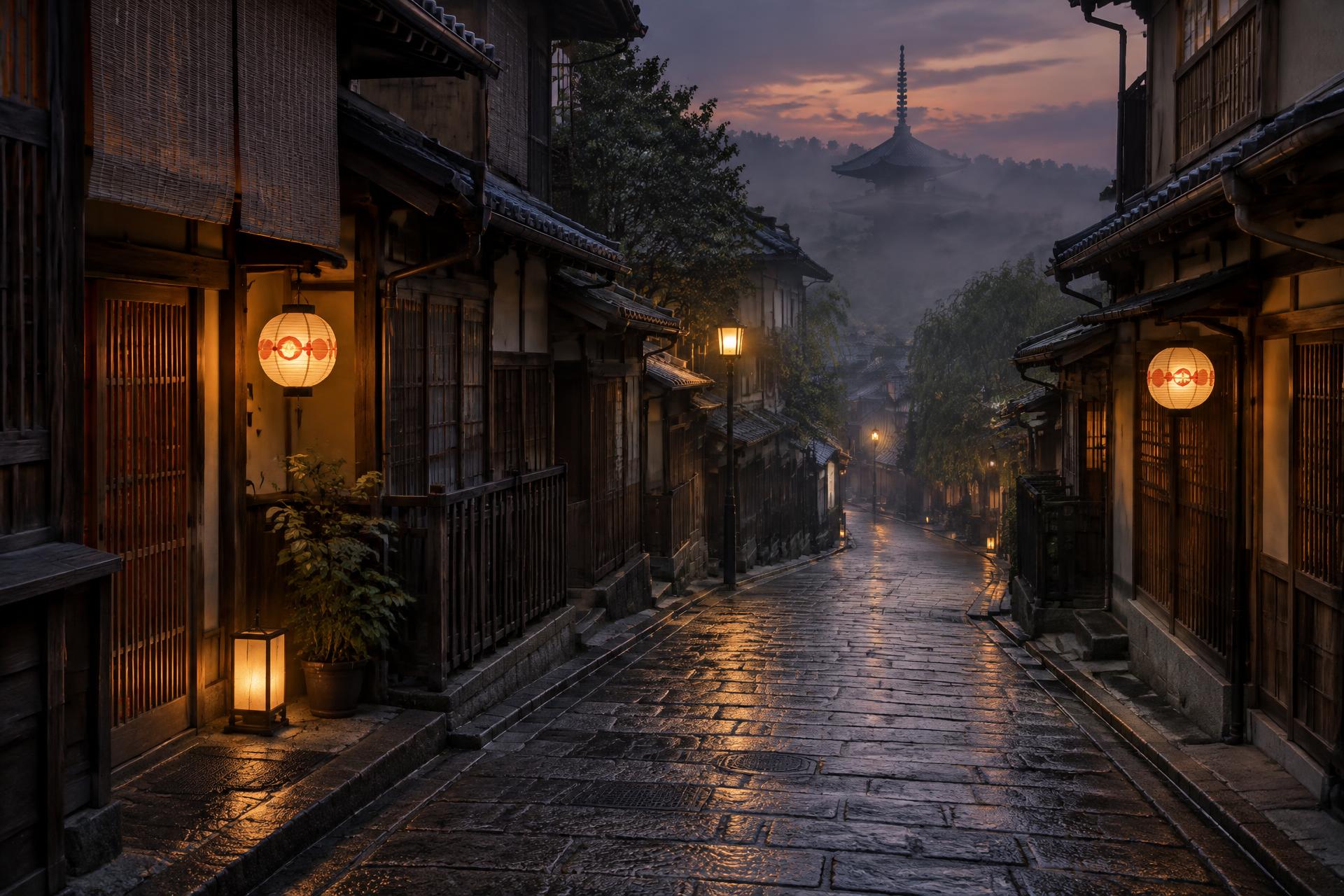 A quiet Kyoto lane at dusk